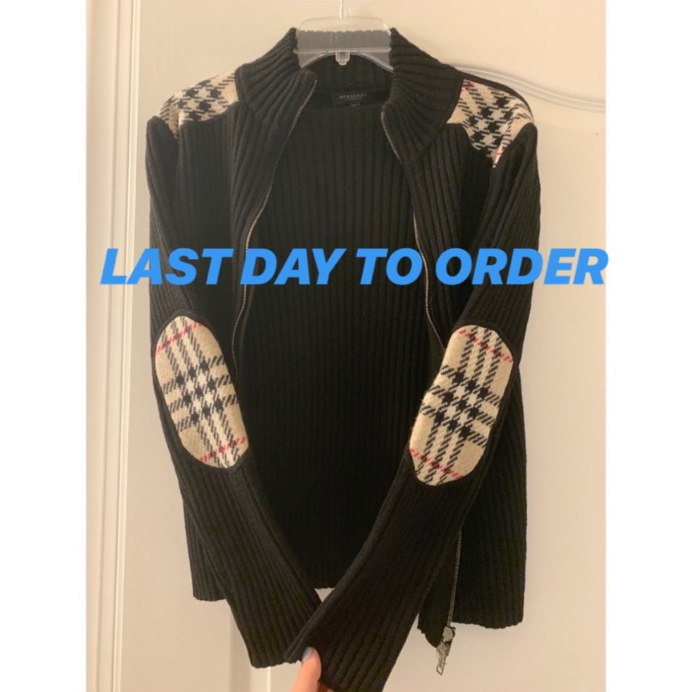 LAST DAY Burberry Cashmere Checkered Patch Sweater
